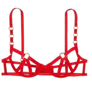 Victoria’s Secret Very Sexy Red Gold O Ring Open Lingerie Bra Strappy Bralette